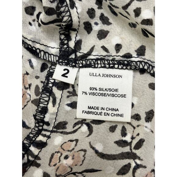 ULLA JOHNSON SILK BLACK & WHITE BLOUSE WITH RUFFLED SLEEVES, Size 2 - Picture 6 of 10